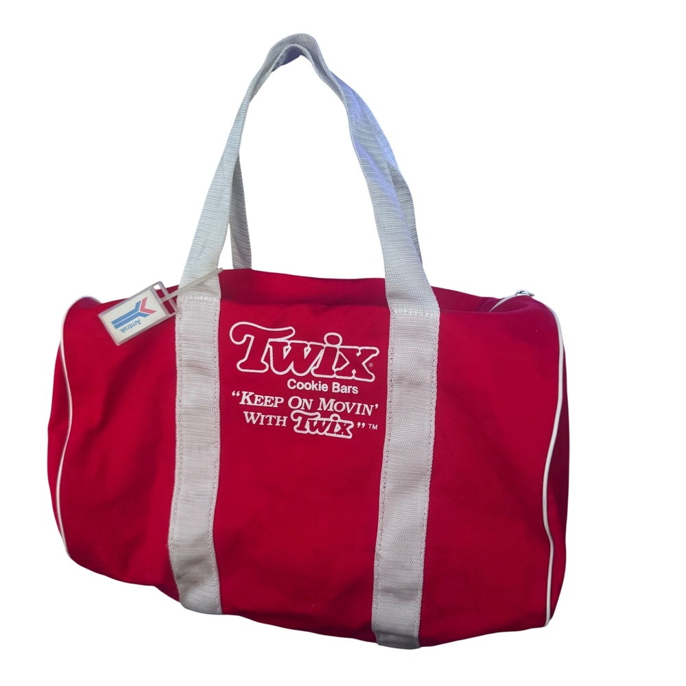 Vintage Twix Cookie Bars Red Duffel Bag Keep On Movin Promotional Travel 1980's‎